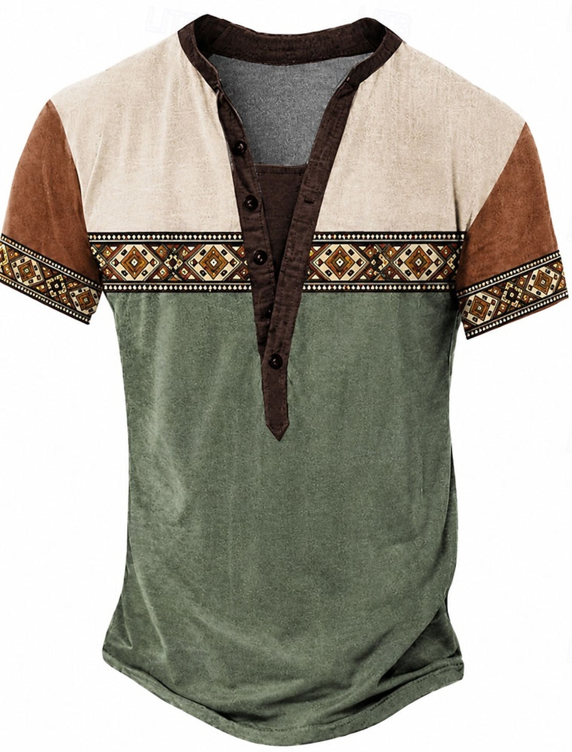 Men's Ethnic T Shirt Henley Shirt Tee Short Sleeve Designer Basic Classic Casual Daily Outdoor Spring & Summer Summer Spring Black Dark Green Red Light Green Henley Henley T-Shirt