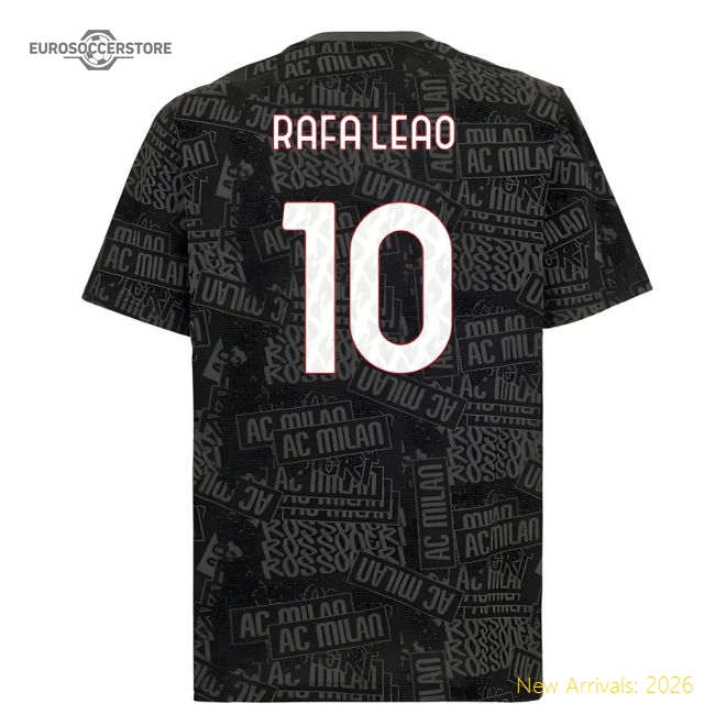 Genuine 2025-2026 Ac Milan Ftblculture Tee Aop (Black) (Rafa Leao 10)