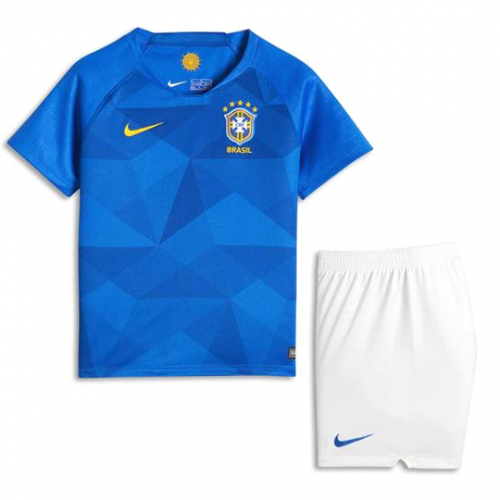Authentic Kids Brazil Away 2018 World Cup Soccer KitShirtShorts