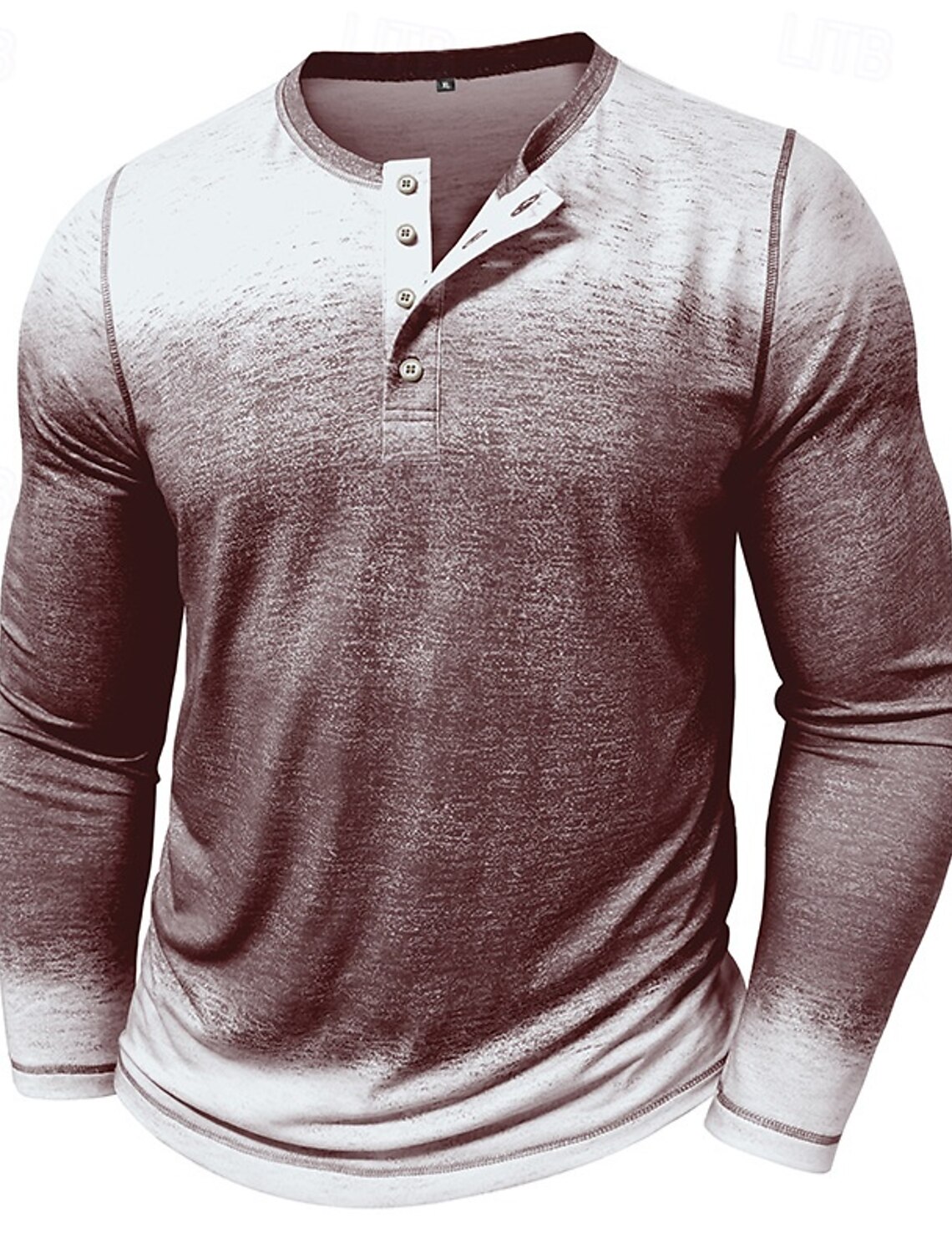 Men's T Shirt Henley Top Long Sleeve Gradient Vintage Retro Contrast