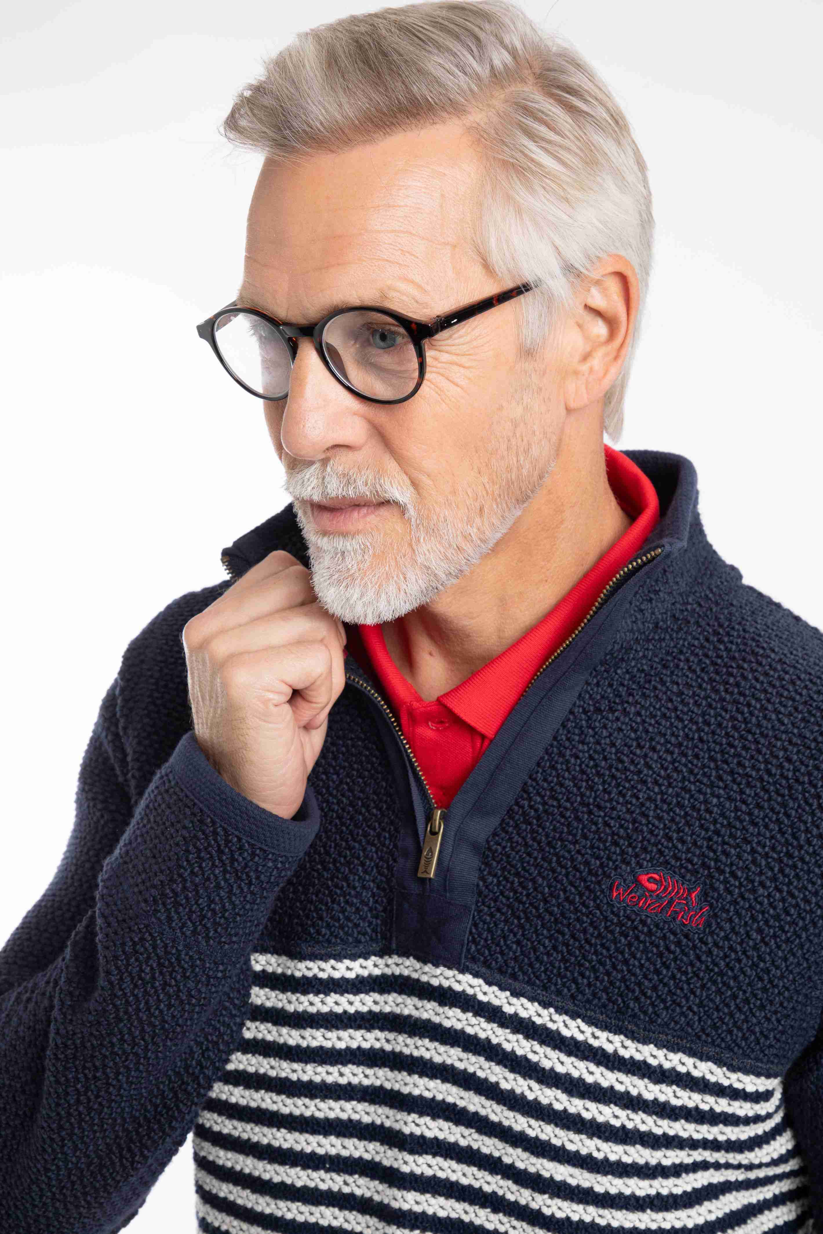 Gable 1/4 Zip Striped Macaroni Sweatshirt Rich Navy
