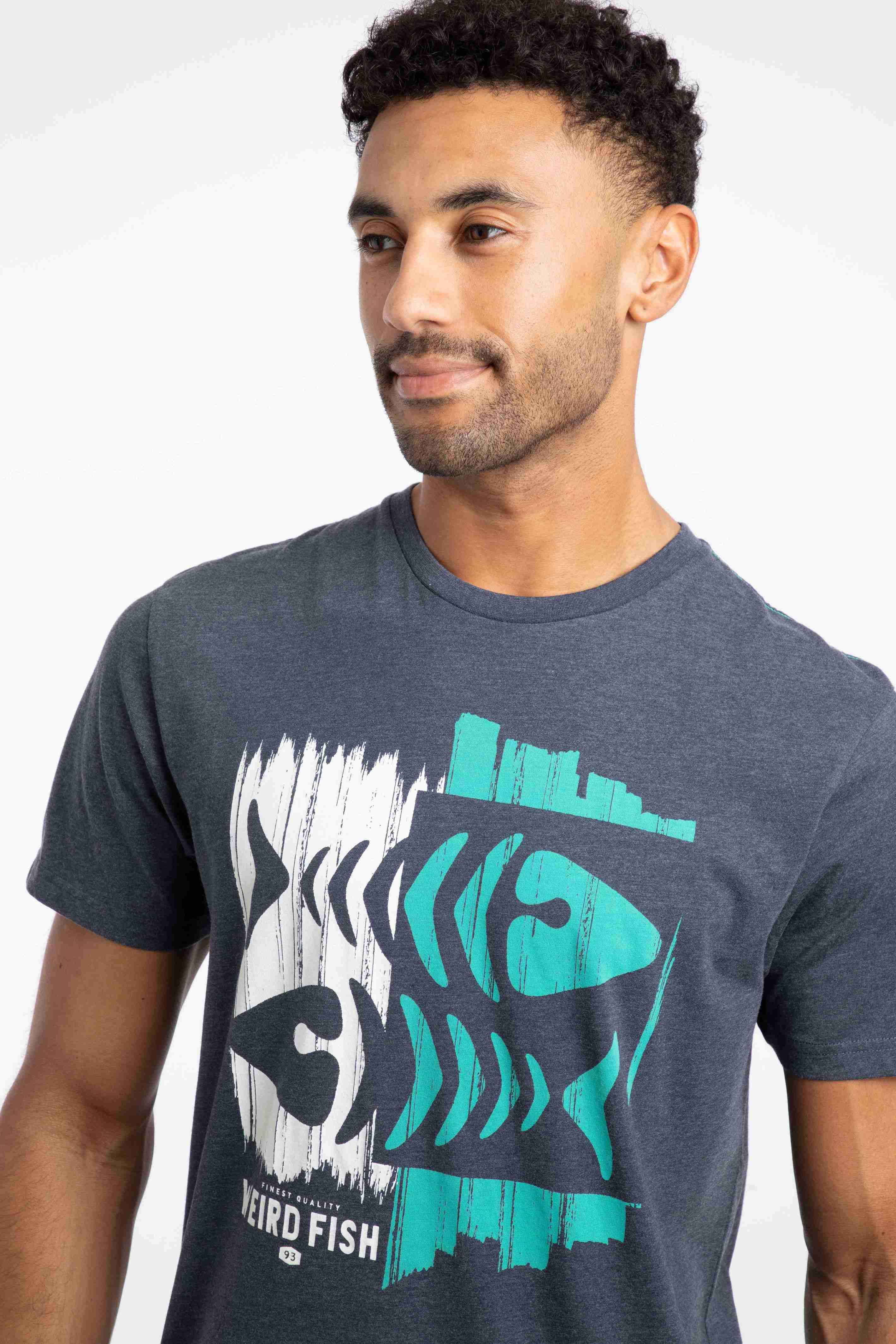 Double Fish Front Print Graphic T-Shirt Navy