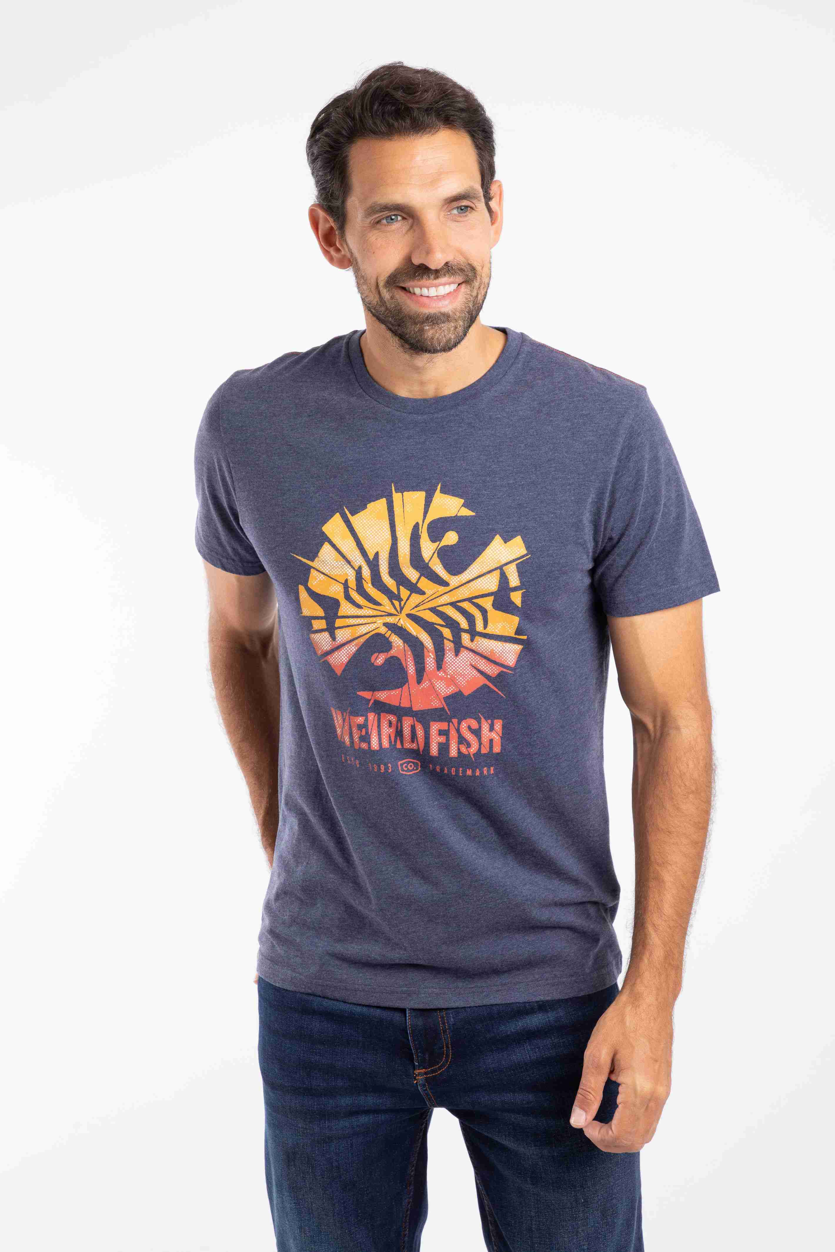 Shatter Front Print Graphic T-Shirt Dark Blue