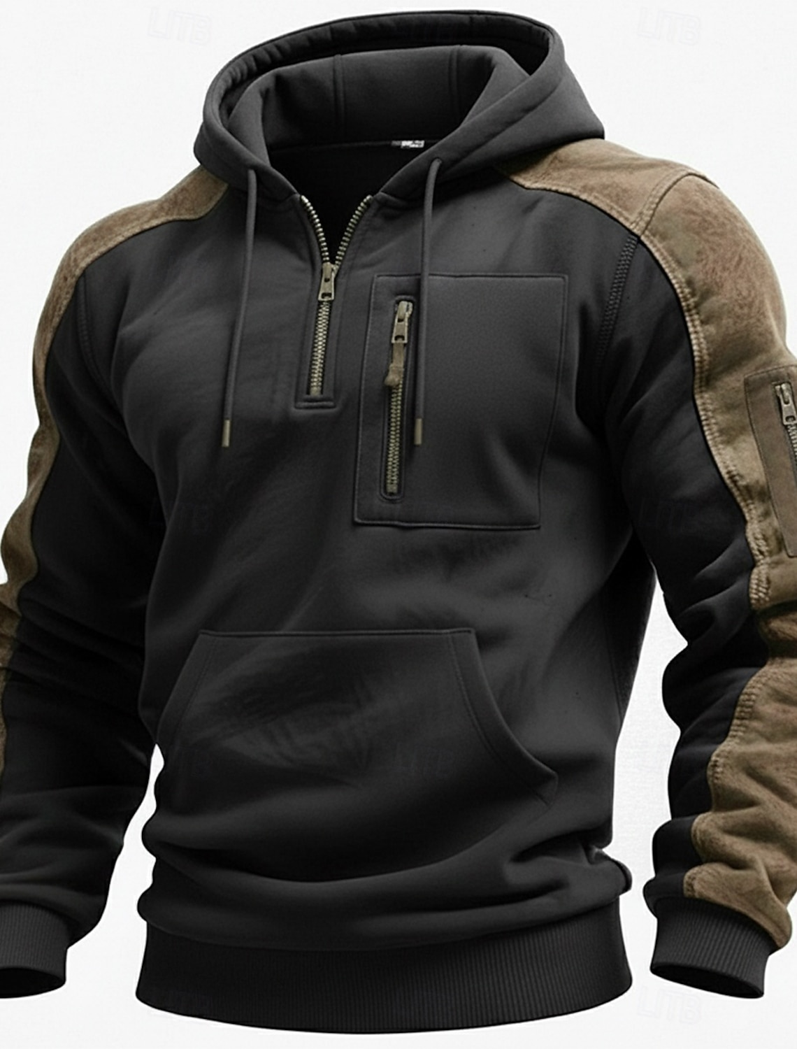Men's Full Zip Hoodie Tactical Black Navy Blue Hooded Plain Zipper