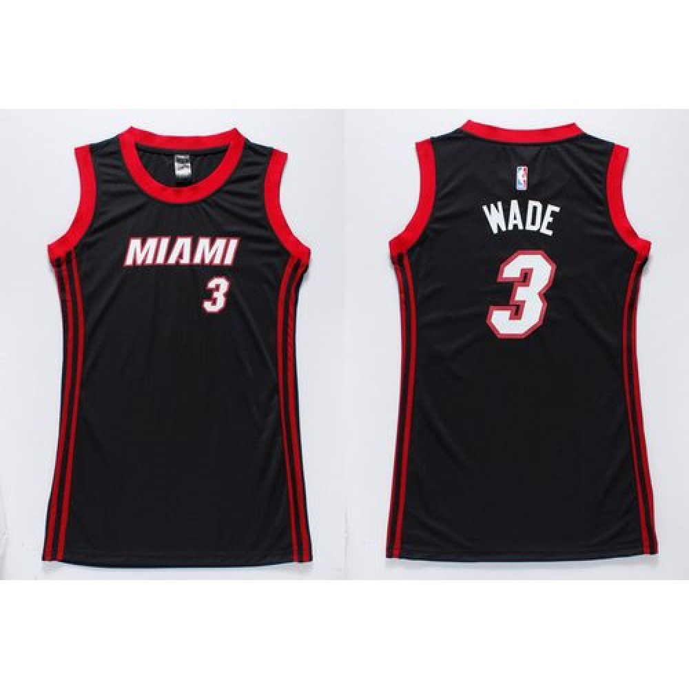 Heat #3 Dwyane Wade Black Women's Dress Stitched NBA Jersey