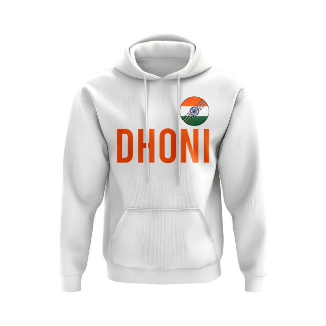 MS Dhoni India Name Hoody (White)