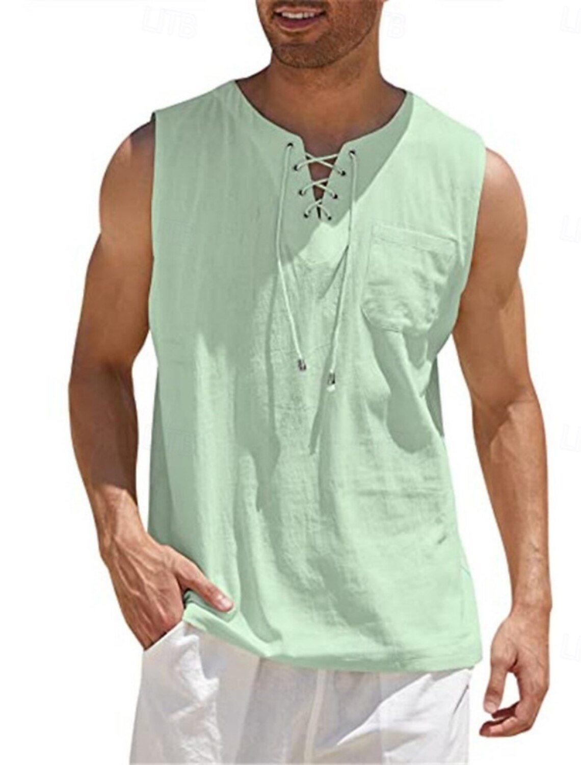 Men's Tank Top Vest Undershirt Sleeveless Shirt Sleeveless V Neck Summer Spring Plain Fashion Classic Comfortable Drawstring Casual Gym Street Black White Navy Blue Top Tee for Men