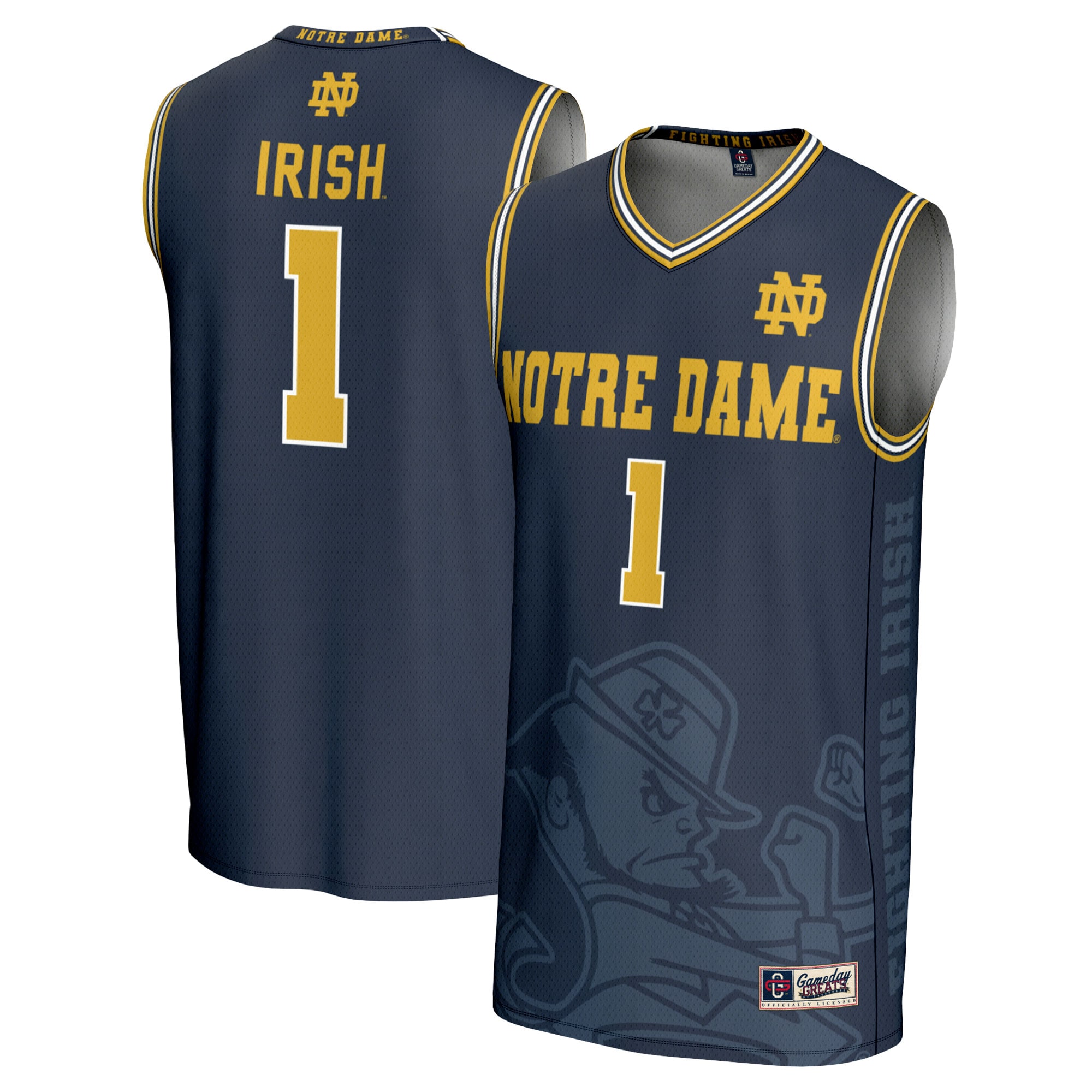 [NJP] Notre Dame Fighting Irish GameDay Greats Youth Icon Print Lightweight Basketball Fashion Jersey - Navy