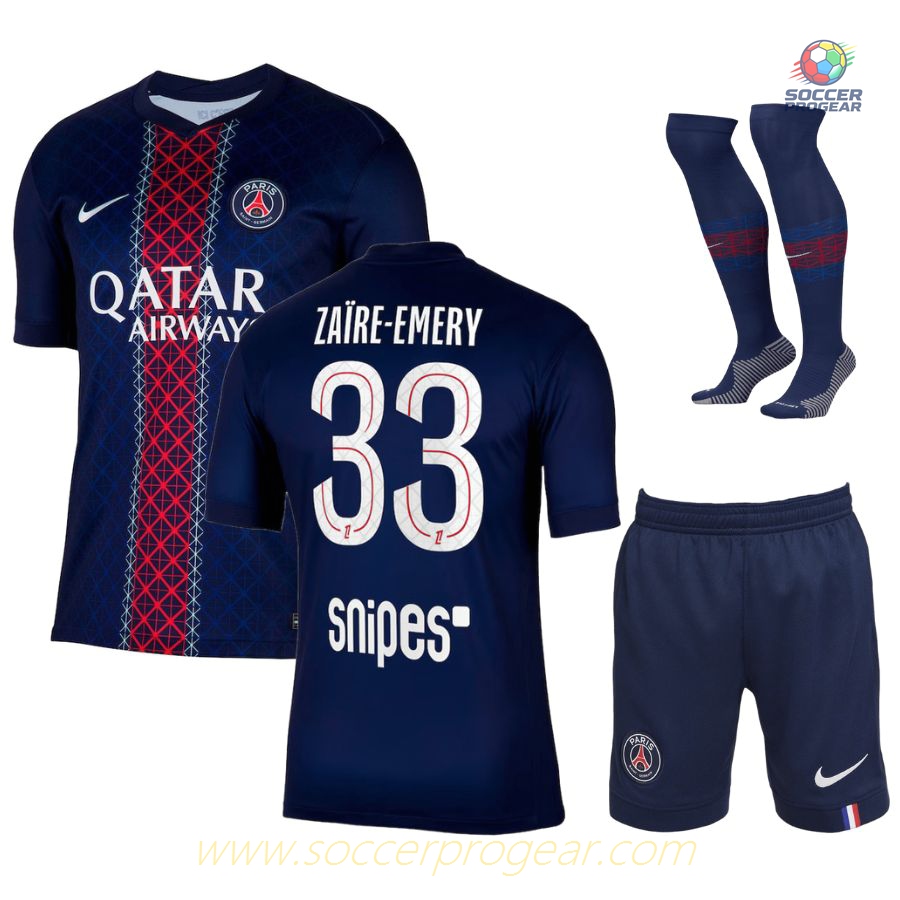 PSG Home Youthren's Football Kit Team Jersey 2025-26 Edition Zaire Emery