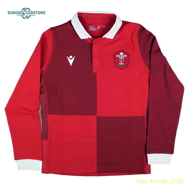 2025-2026 Wales WRU Home LS Cotton Rugby Shirt (Kids) (Your Name)