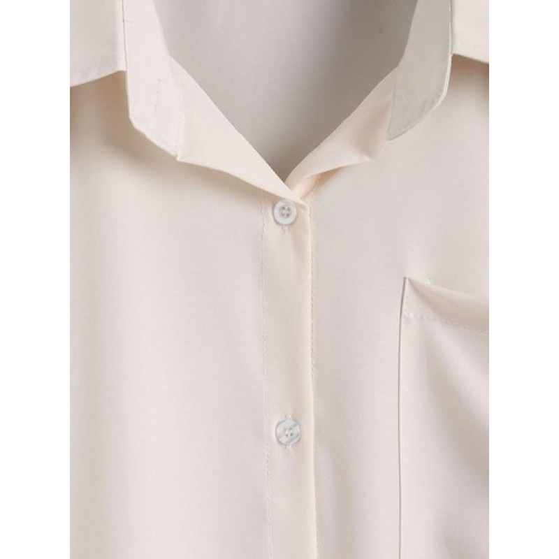 Cuffed Sleeve Front Pocket Button Down Shirt MV3598