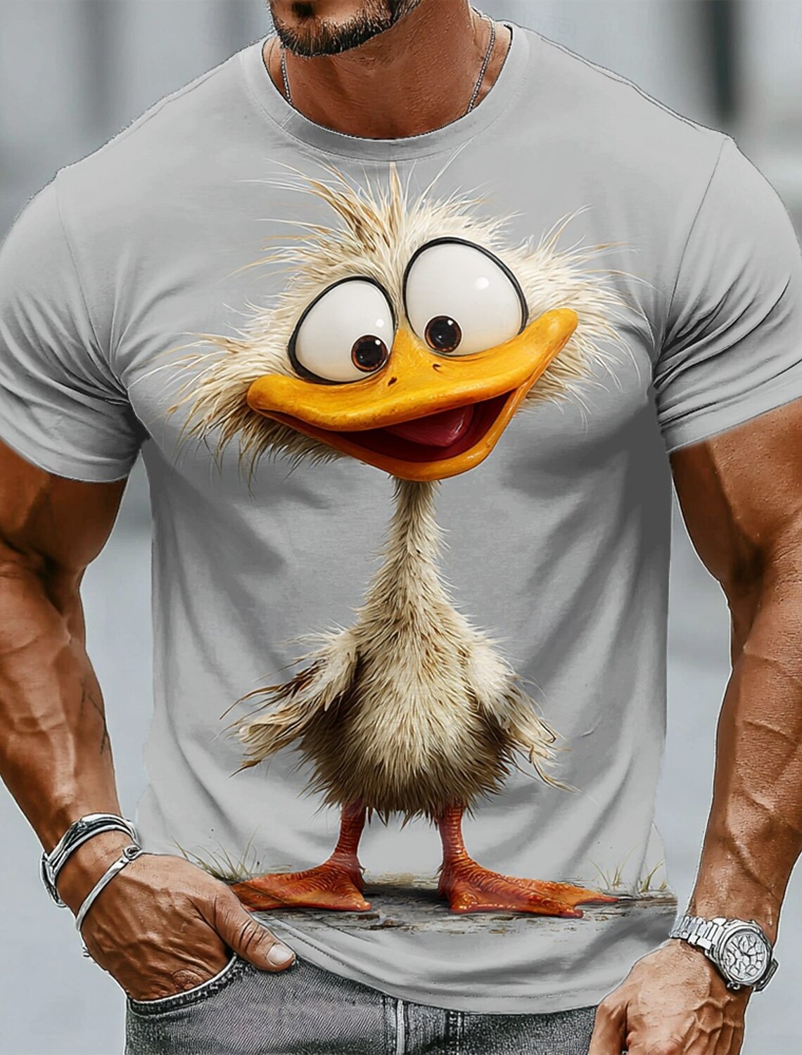 Men's Animal Funny Duck T Shirt Short Sleeve 3D Print Crew Neck