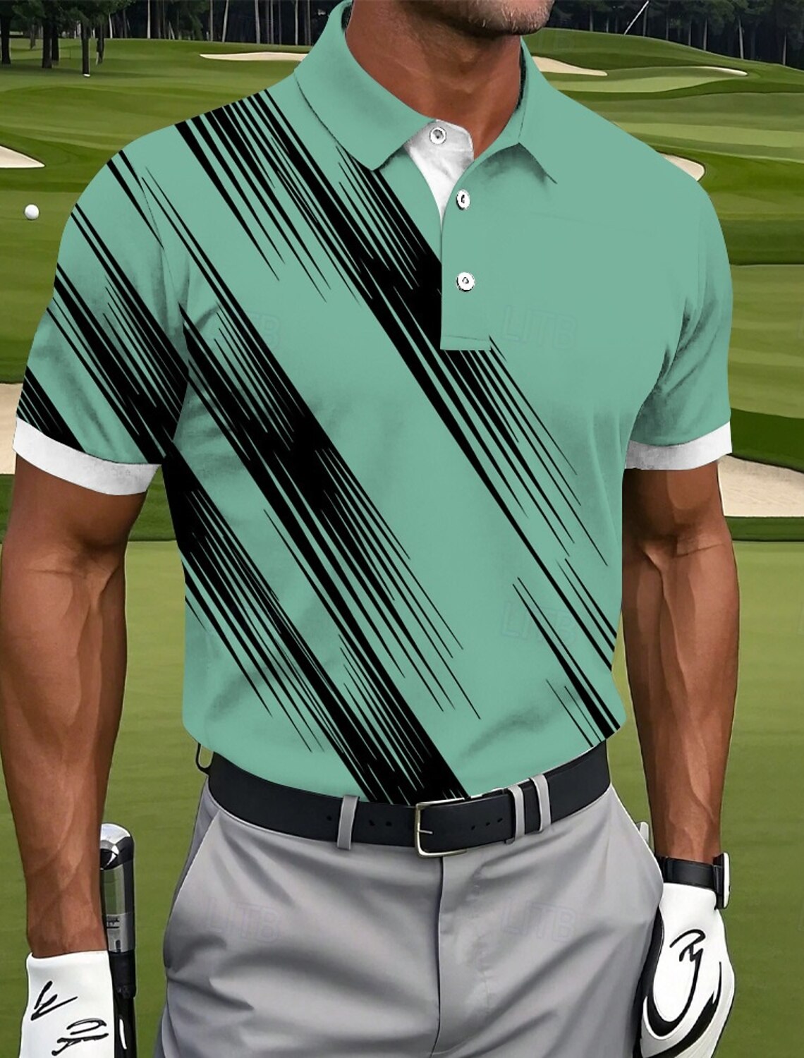 Men's Golf Line Polo Sports Shirts Short Sleeve Collared Casual