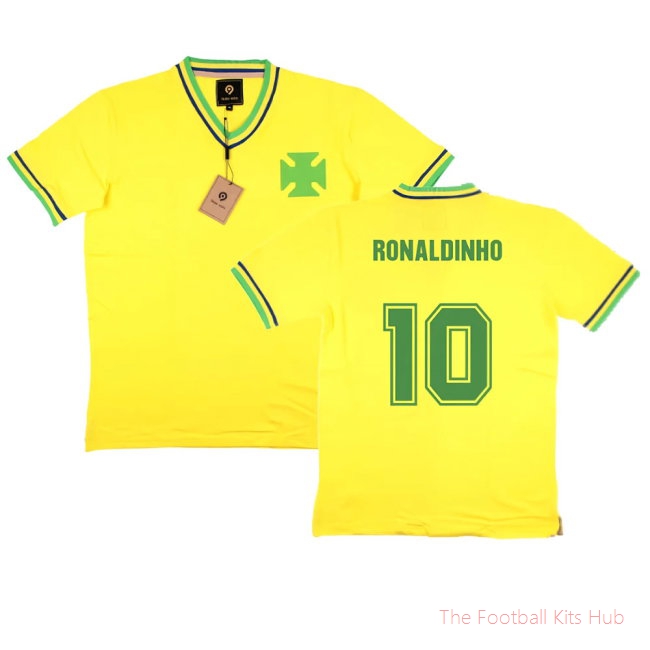 False Nein Brazil Home Football Shirt (RONALDINHO 10)