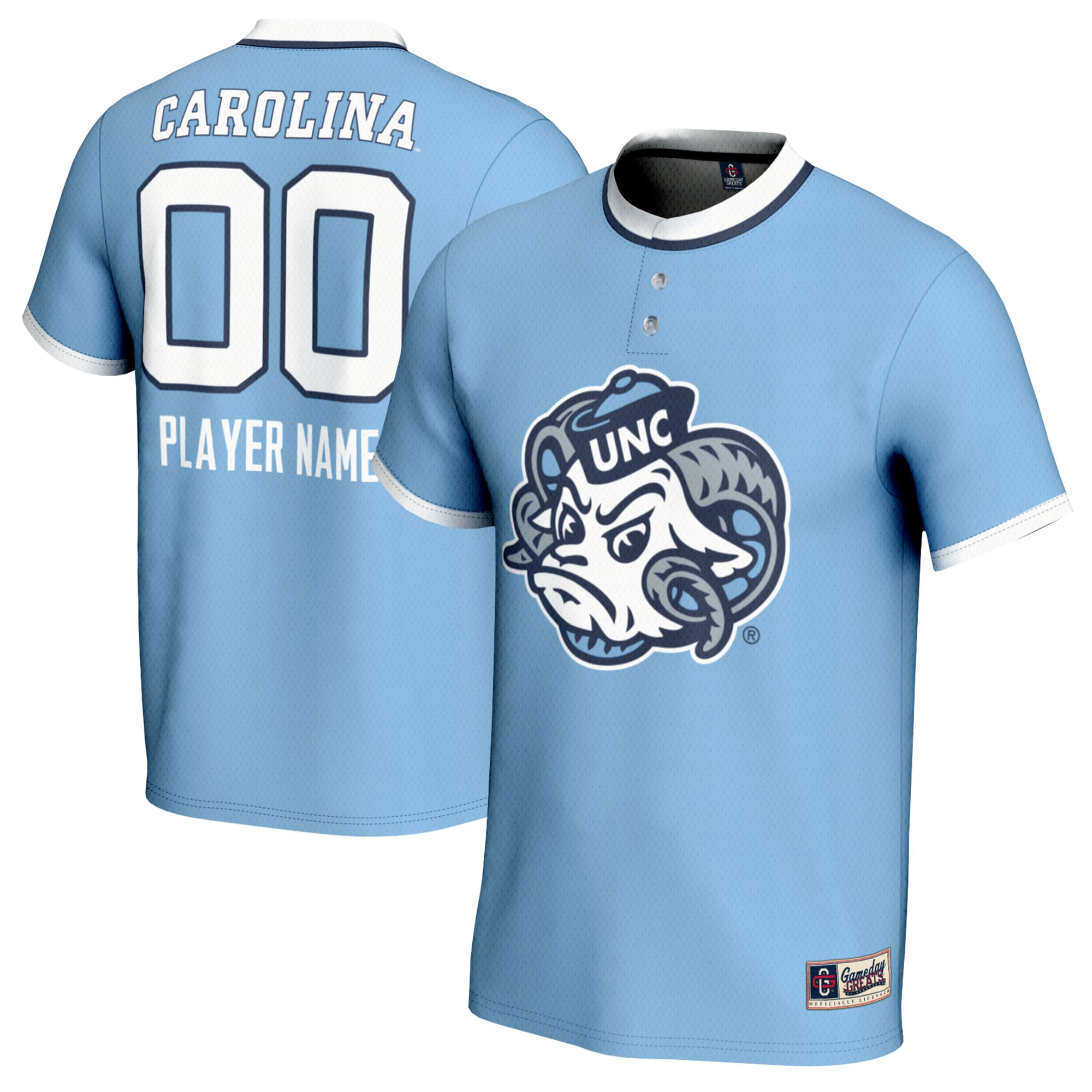 [NJP] North Carolina Tar Heels GameDay Greats Youth NIL Pick-A-Player Lightweight Softball Mascot Jersey - Carolina Blue