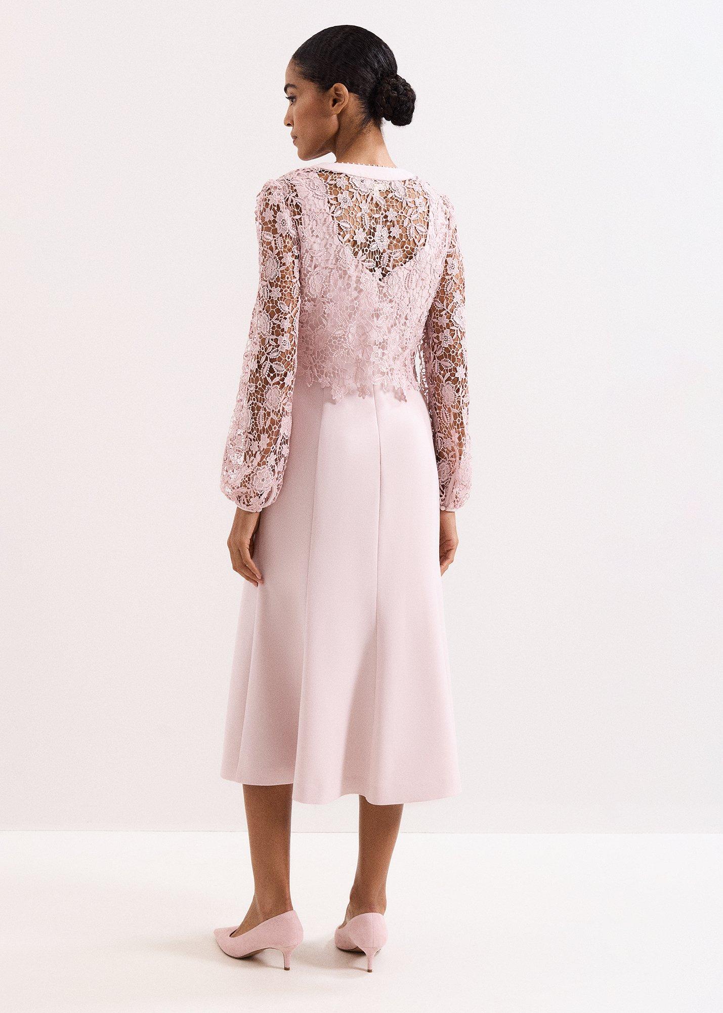 Petite Ayumi Pink Lace Top Midi Dress