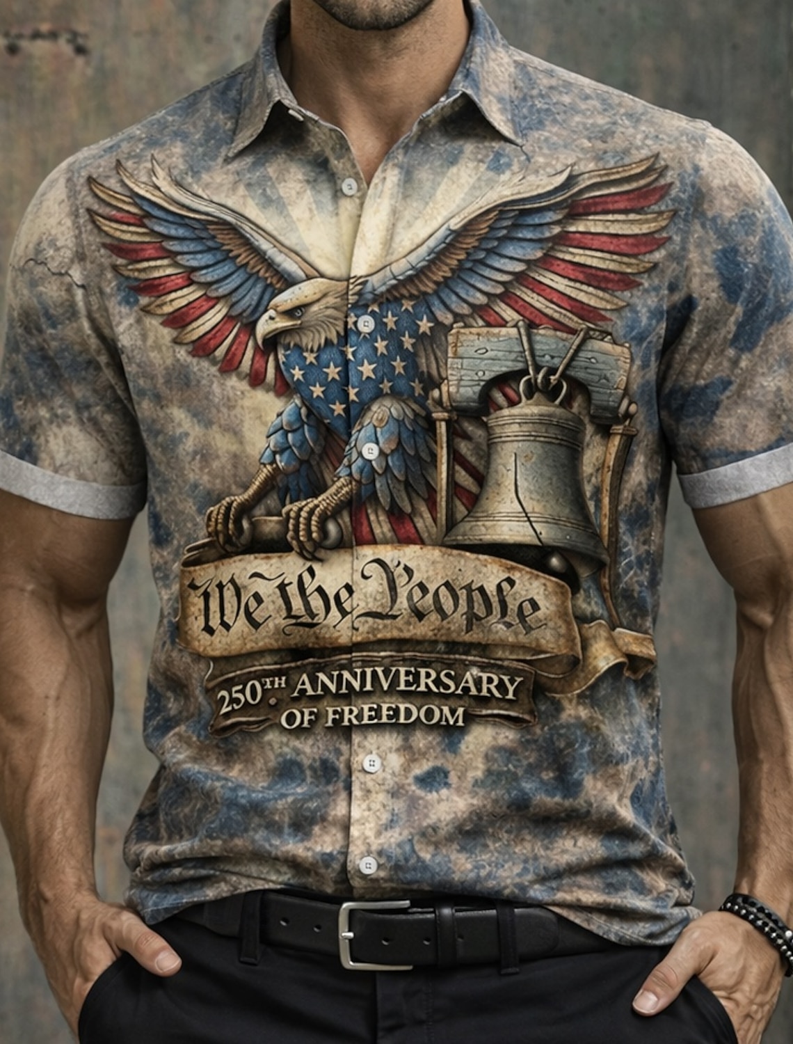 Men's 4th of July U.S. 250th Anniversary Eagle Freedom Shirt Button Up Shirt Short Sleeve Patriotic Outdoor Holiday Summer Spring Turndown 3D Print Collared Shirts Black Wine Dark Blue