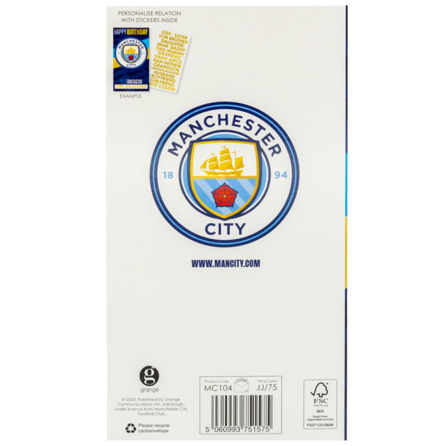 Men's Manchester City FC Personalised Birthday Card