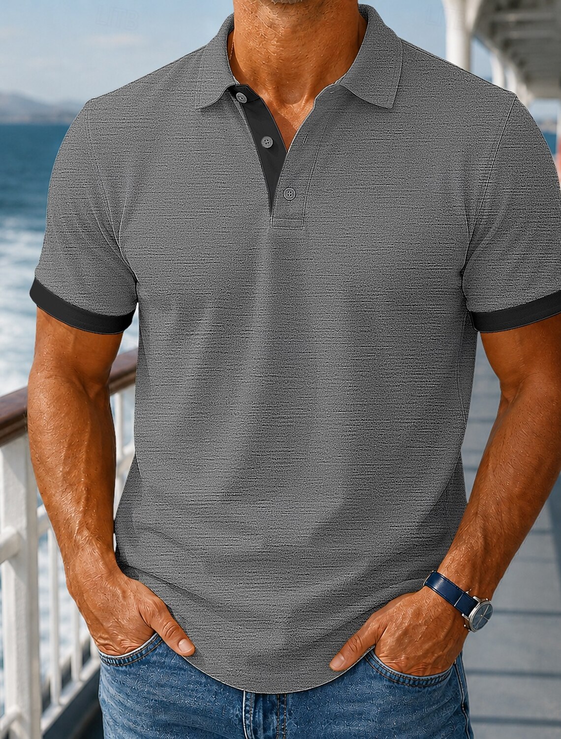 Men's Polo Shirts Casual Work Lapel Short Sleeve Basic Modern Plain Lightweight Buttons Spring & Summer Blue Lake blue White Yellow Burgundy Orange Polo Shirts