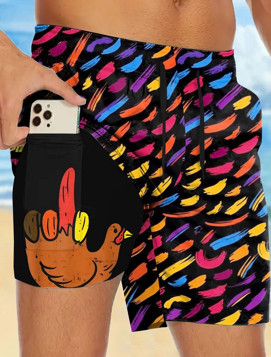 Men's Flamingo Bird Lined Shorts Swim Board Mid Waist Hawaiian