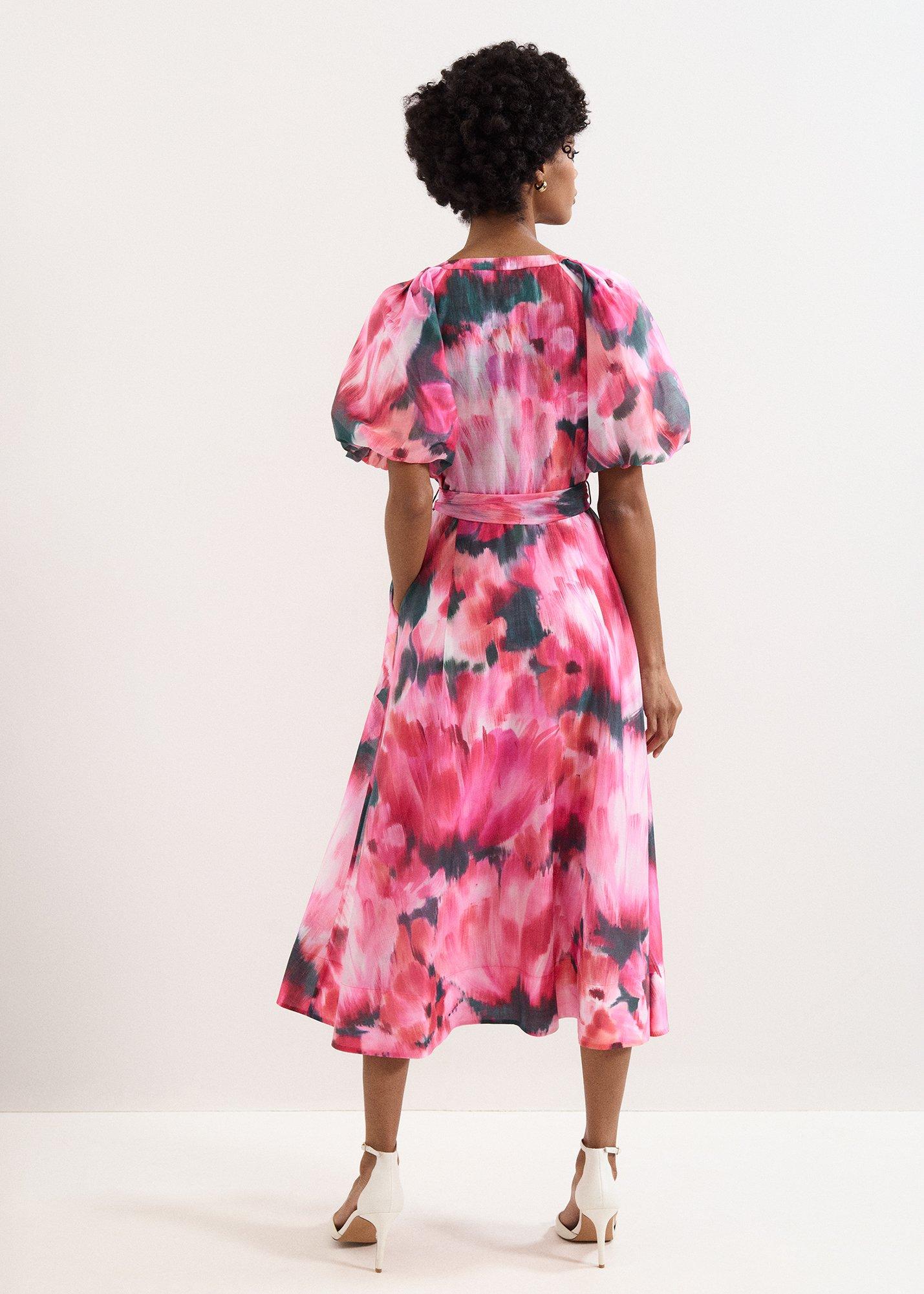 Petite Caterina Pink Floral Midi Dress