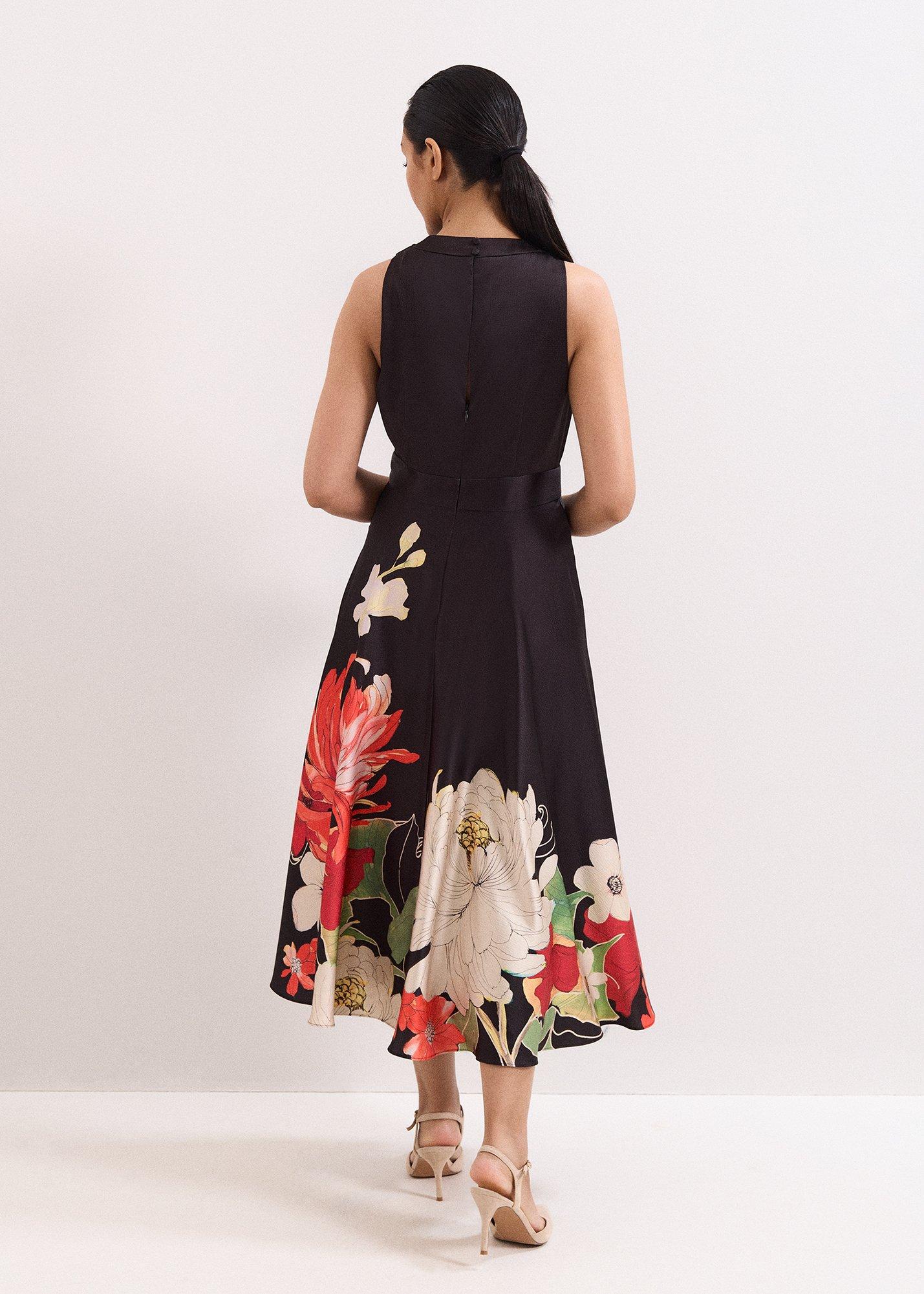 Petite Cheryl Satin Printed Midi Dress