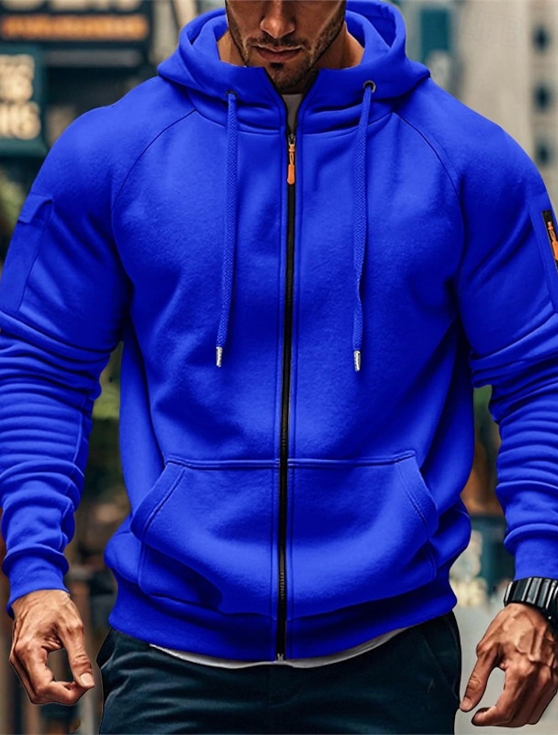 Men's Hoodie Full Zip Up Blue Black White Army Green Burgundy Hooded