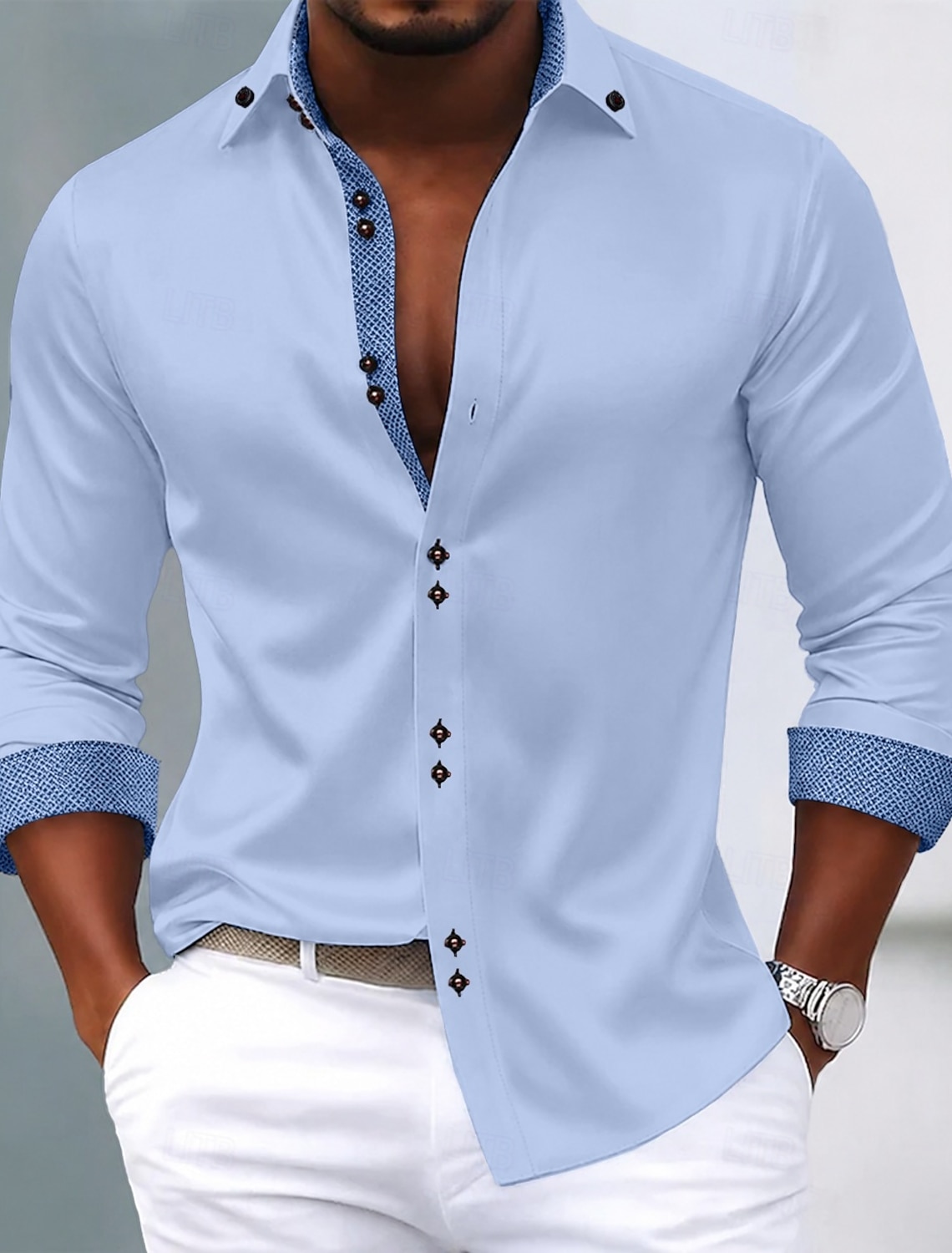 Men's Shirt Dress Shirt Non Iron Shirt Button Up Shirt Color Block Casual Daily Light Blue Black White Pink Long Sleeve Turndown All Seasons Clothing Apparel Patchwork