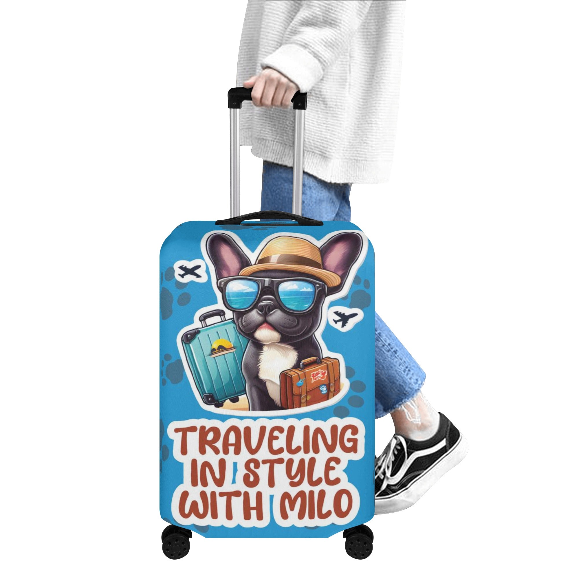 Personalized Luggage Cover with Frenchie Name - Luggage Cover