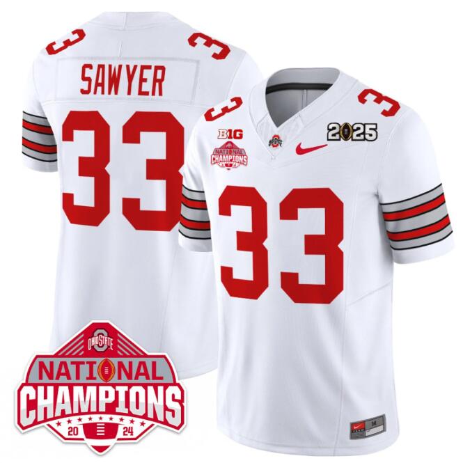 Men's OSU Buckeyes White 2025 game jersey Jack Sawyer #33 durabl