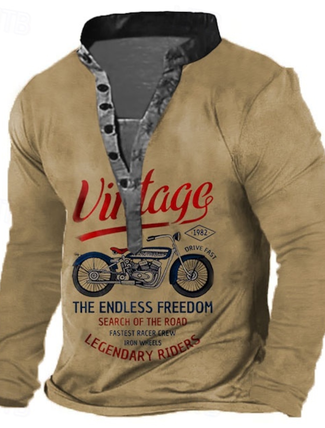 Men's Motorcycle T Shirt Henley Long Sleeve 3D Print Retro Vintage