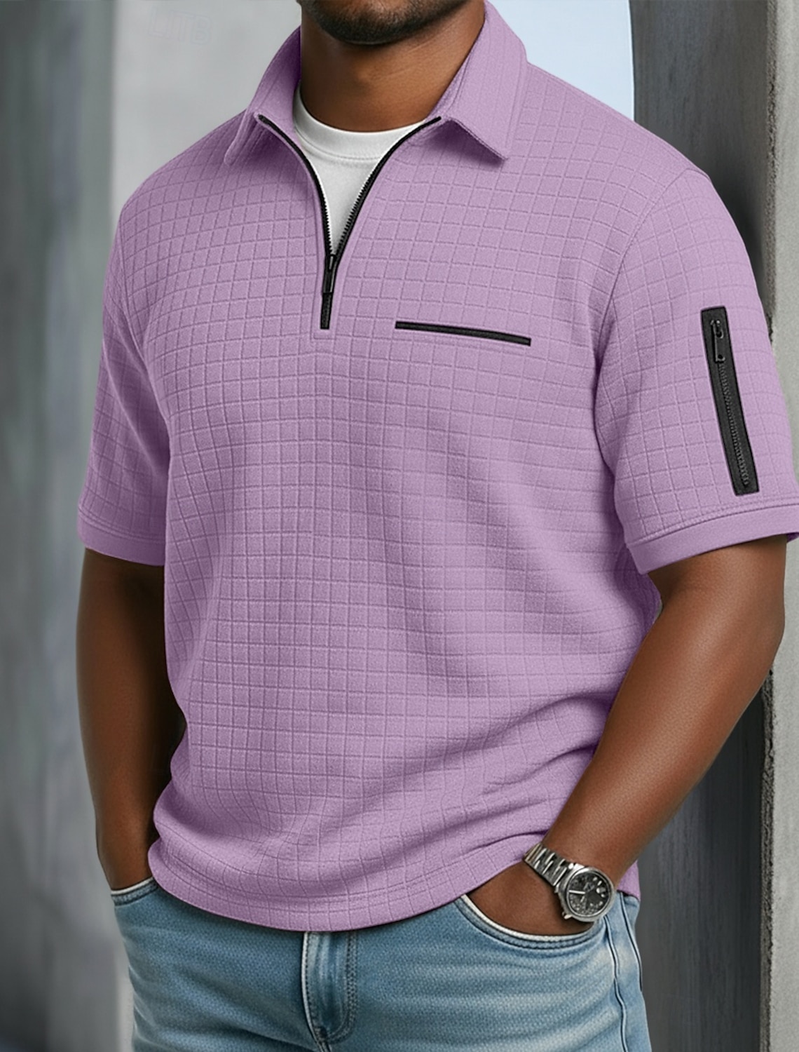 Men's Polo Ice Silk Seersucker Polo Casual Business Ribbed Polo Collar Short Sleeve Fashion Basic Solid Color Buttons Summer Spring & Fall Regular Fit Black White Navy Blue Light Blue Polo
