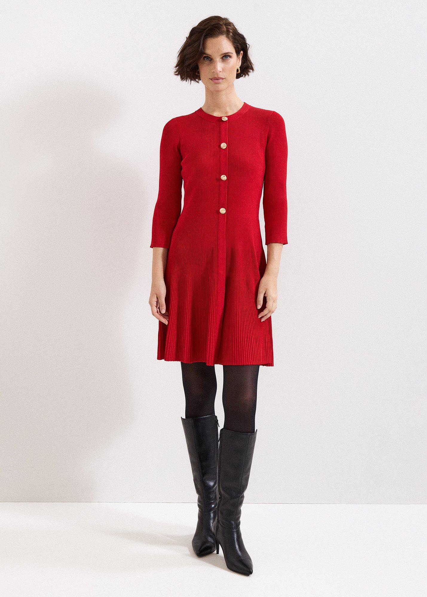 Rachel Red Fit And Flare Ribbed Swing Dress