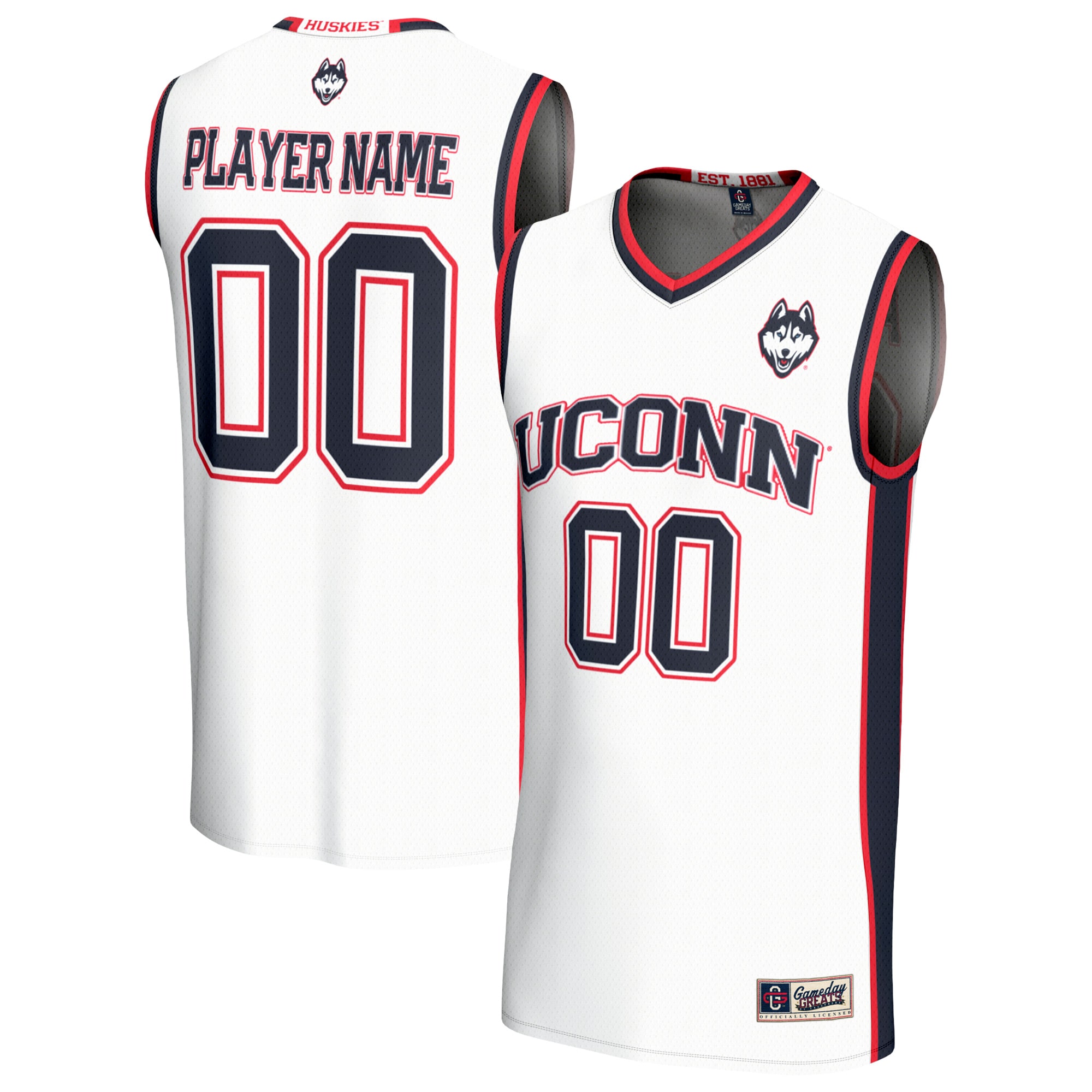 [NJP] UConn Huskies GameDay Greats Youth Lightweight Collegiate Men's Basketball NIL Pick-A-Player Fashion Jersey - White