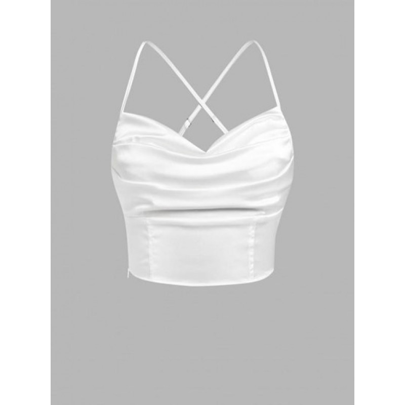 Draped Satin Cross Crop Cami Top OW9960