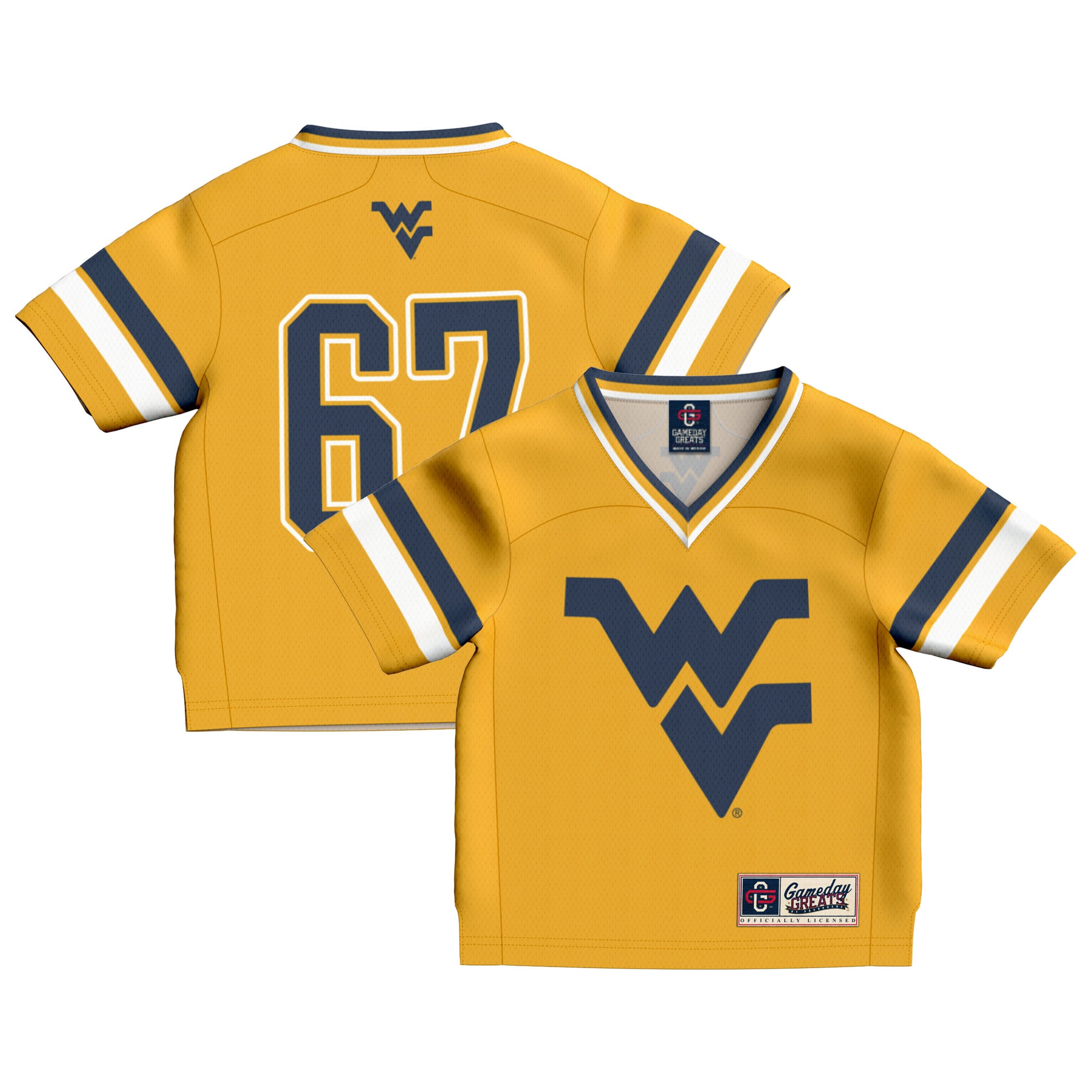 Toddler #67 Gold West Virginia Mountaineers Lightweight Collegiate Football Fashion Jersey
