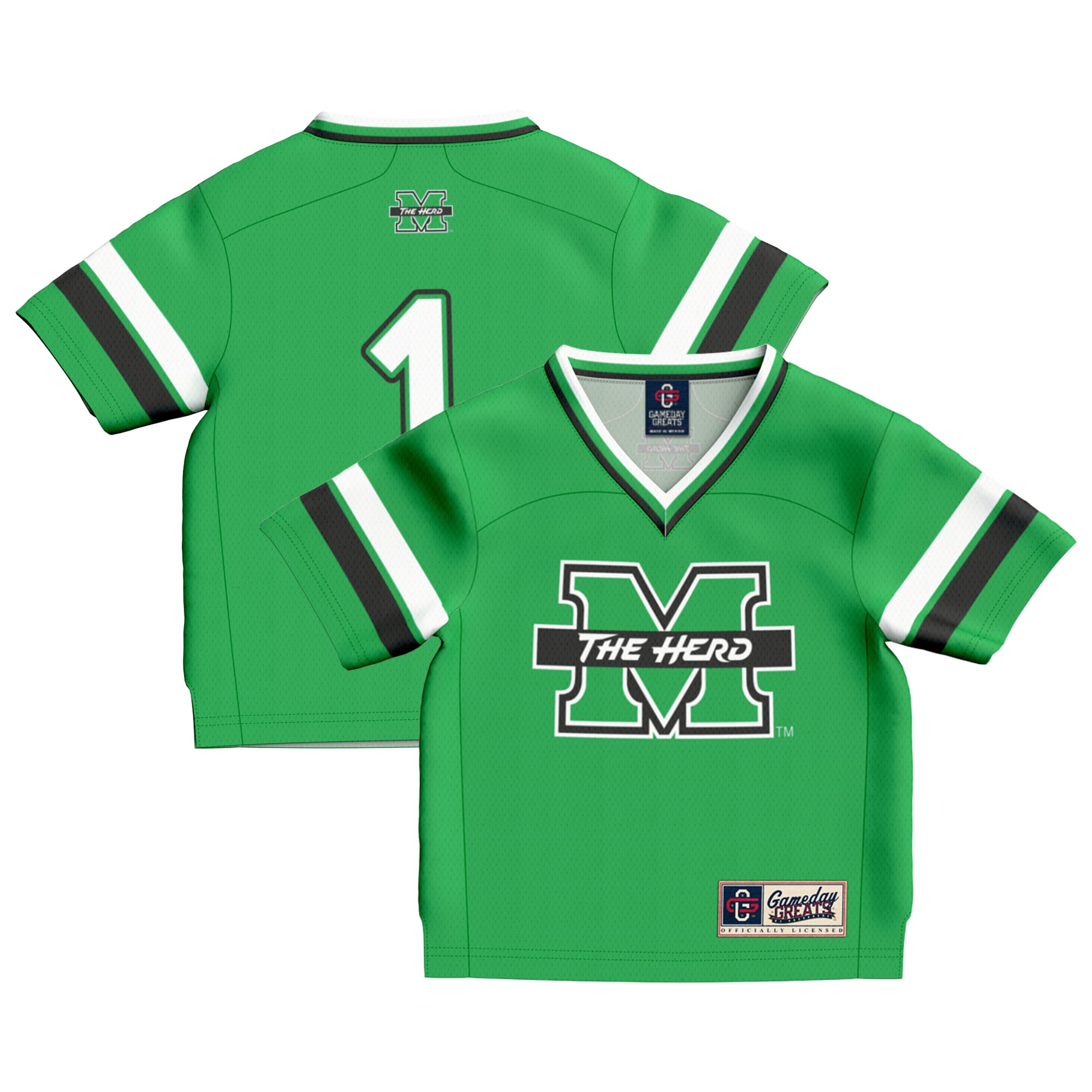 Toddler #1 Kelly Green Marshall Thundering Herd Collegiate Football Fashion Jersey