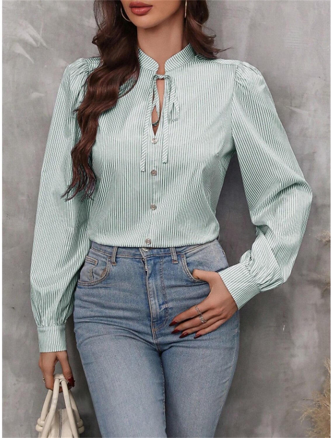 Women's Shirt Blouse Stylish Casual Striped Regular Tops Long Sleeve V Neck Patchwork Regular Fit Work Daily Going out Summer Spring Fall
