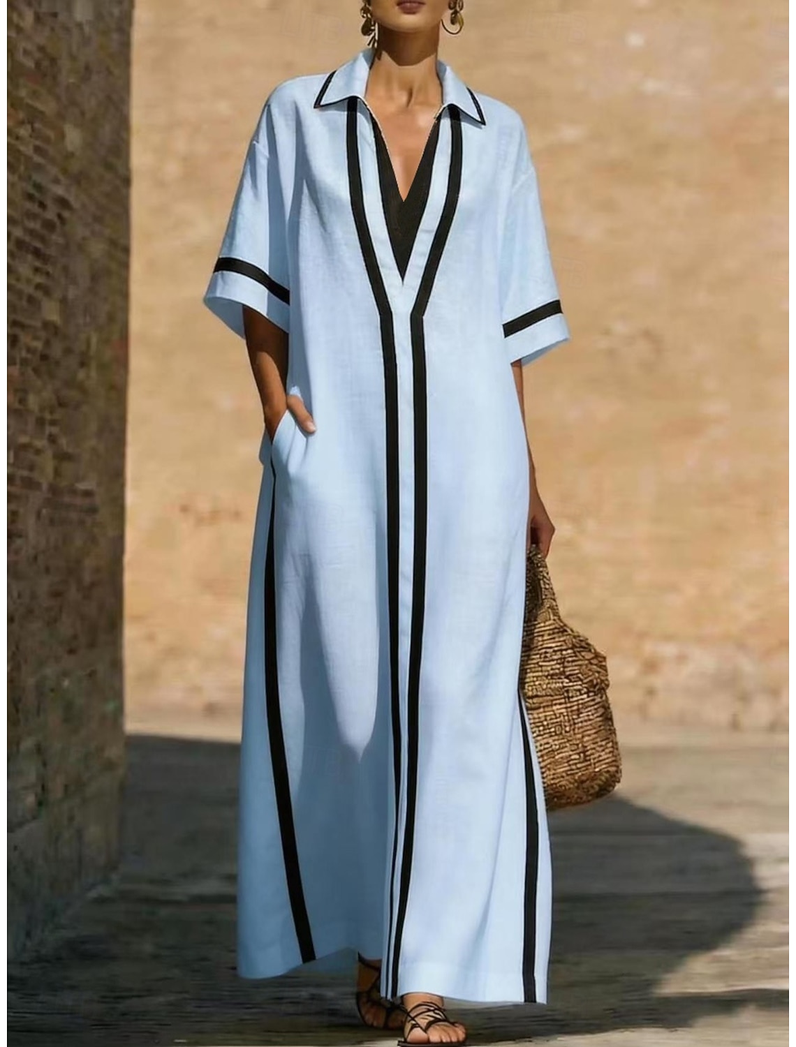 Women's Maxi Dress Casual Dress Summer Dress Elegant Basic Classic Daily Vacation Regular Fit Plain Half Sleeve Shirt Collar Black White Pink Apricot Summer Spring