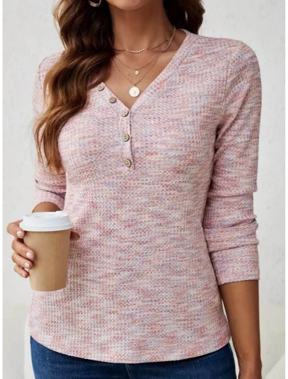Women's Tunic Elegant Fashion Long Sleeve Regular Tops V Neck Daily Spring Fall