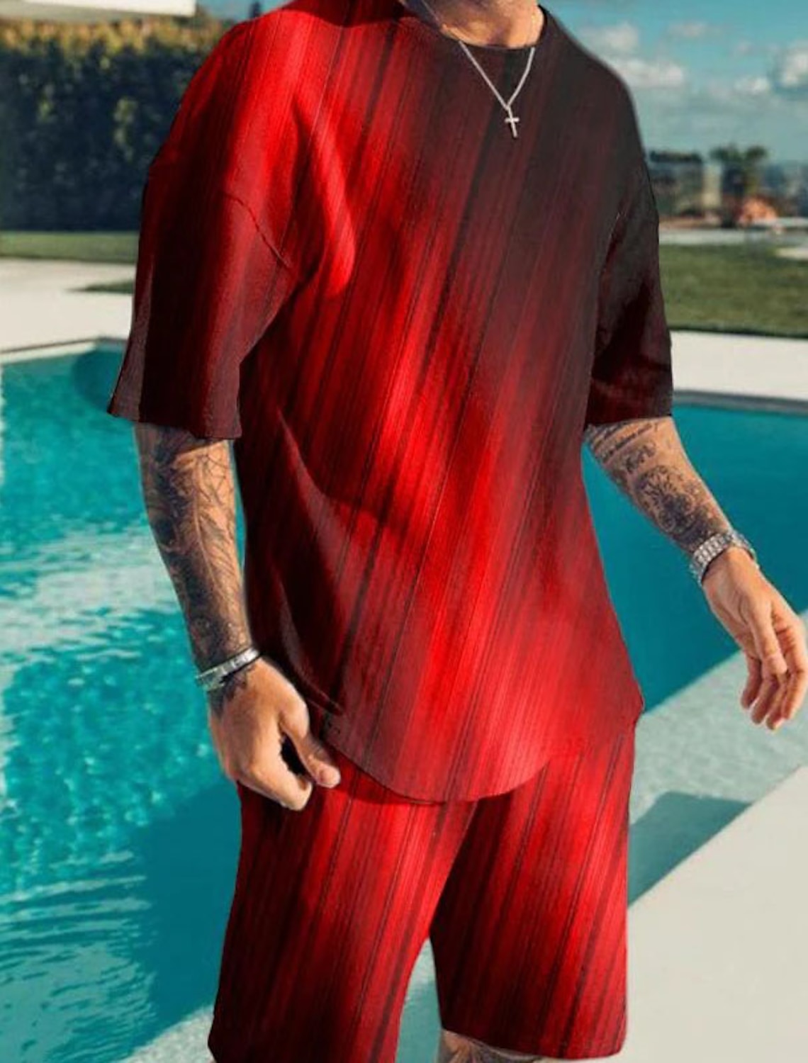 Men's Color Block Graphic Prints 2pcs Tees sets Matching Short Sleeve