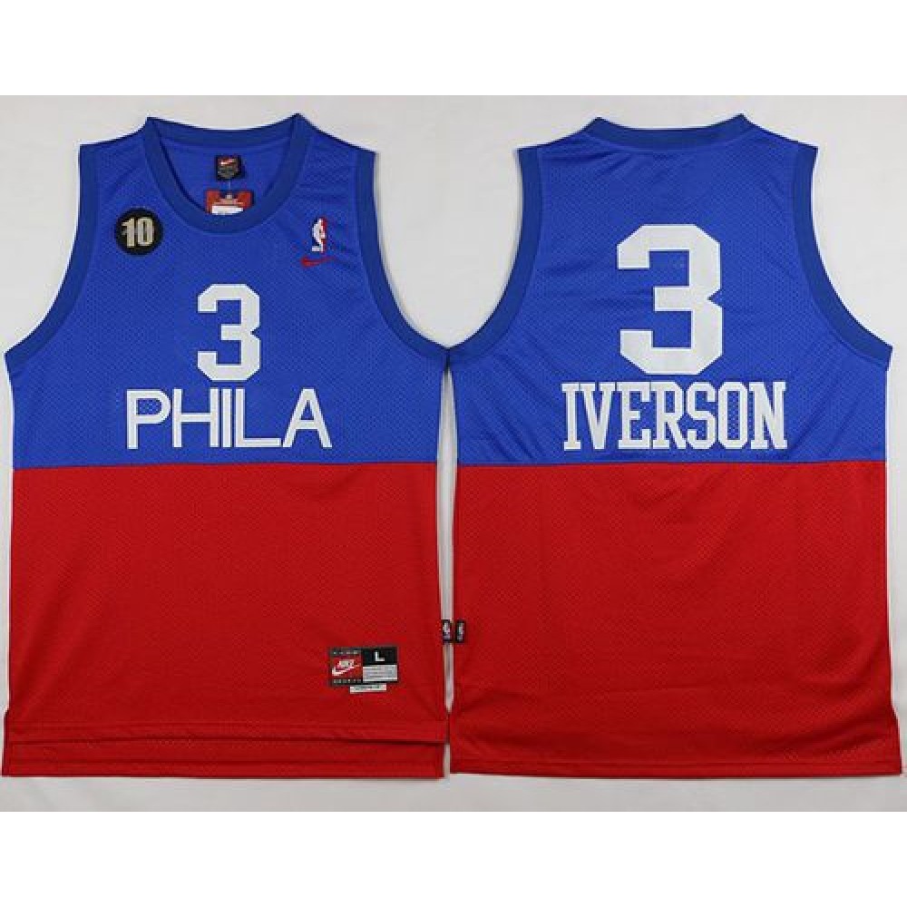76ers #3 Allen Iverson Red/Blue Throwback Stitched NBA Jersey