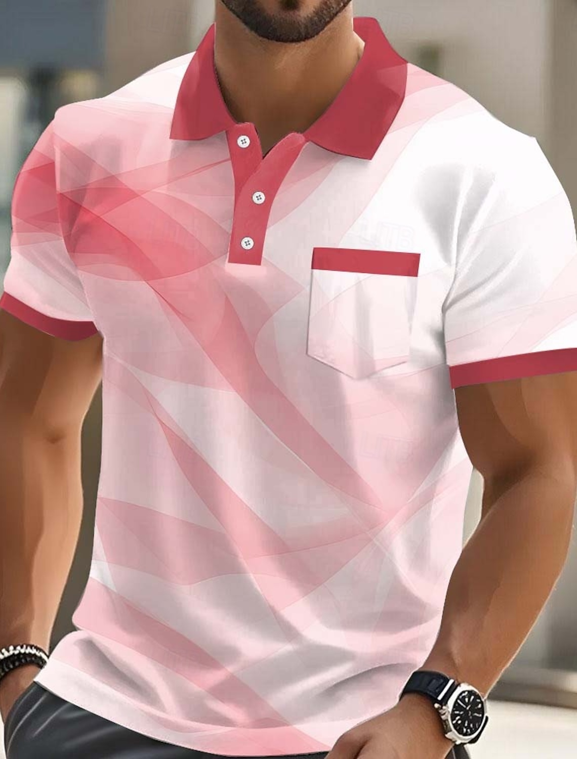 Men's Geometic Polo Shirts Short Sleeve Collared Business Casual