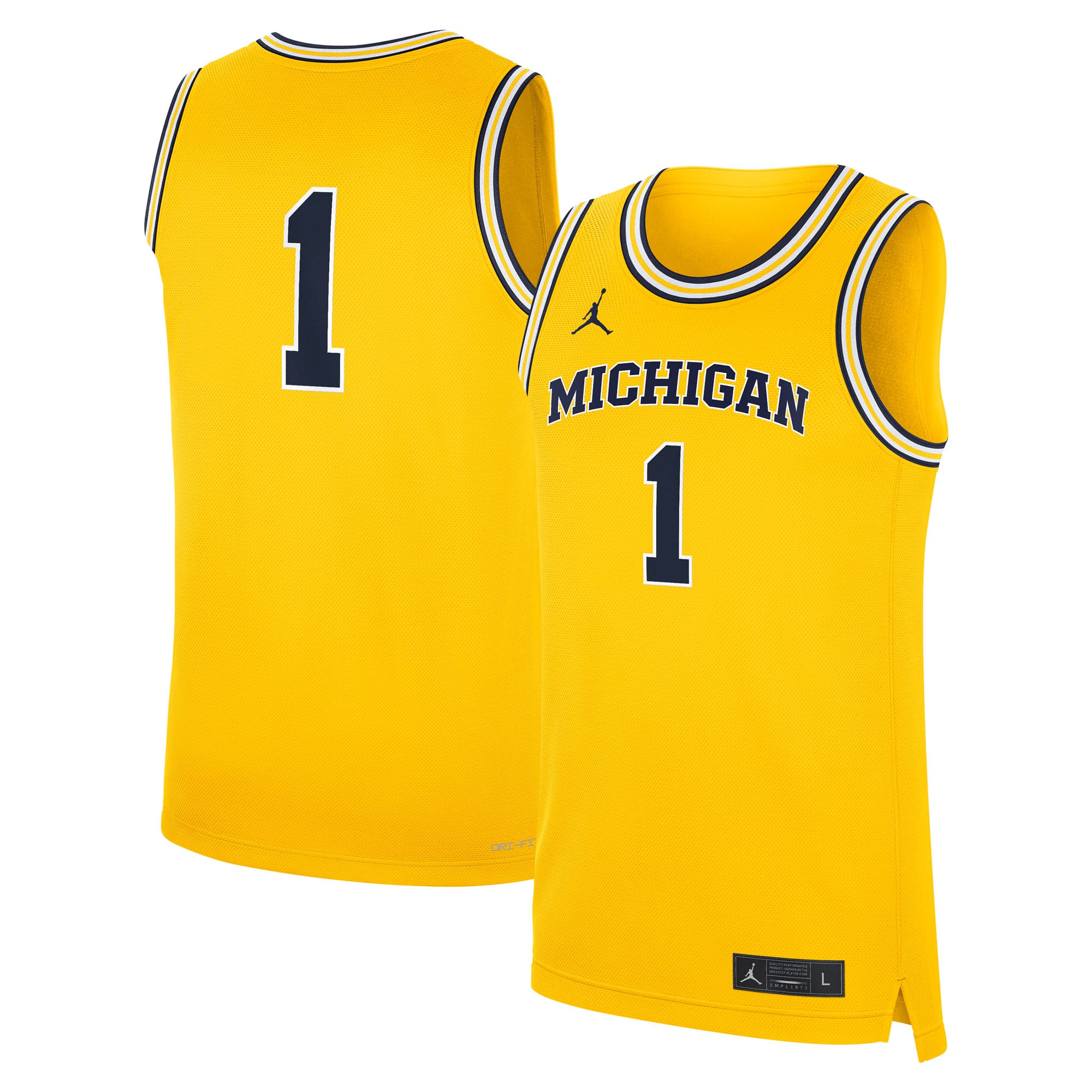 #1 Michigan Wolverines Jordan Brand Alternate Replica Jersey - Maize