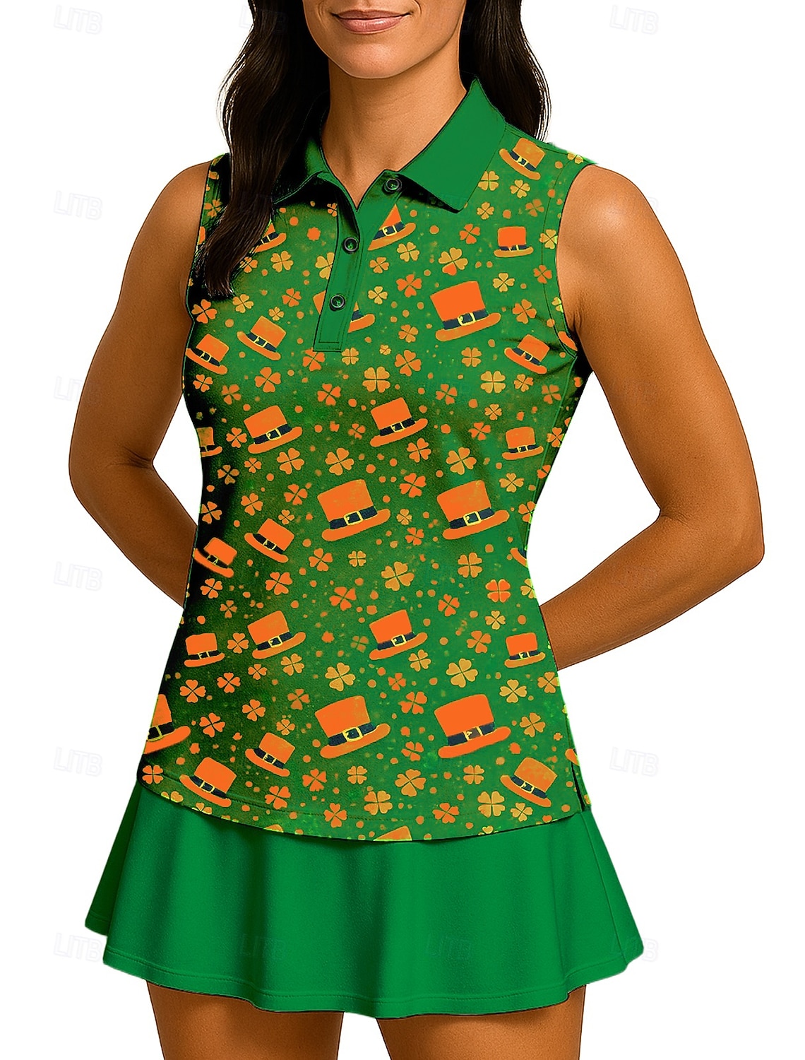 St. Patrick Women's Floral Clover Sport Shirt Golf Polo Shirt Tank Top Tennis Shirt Sleeveless Floral Buttons UPF50+ UV Resistant High Elasticity Moisture Wicking Breathable Volleyball Tennis Golf