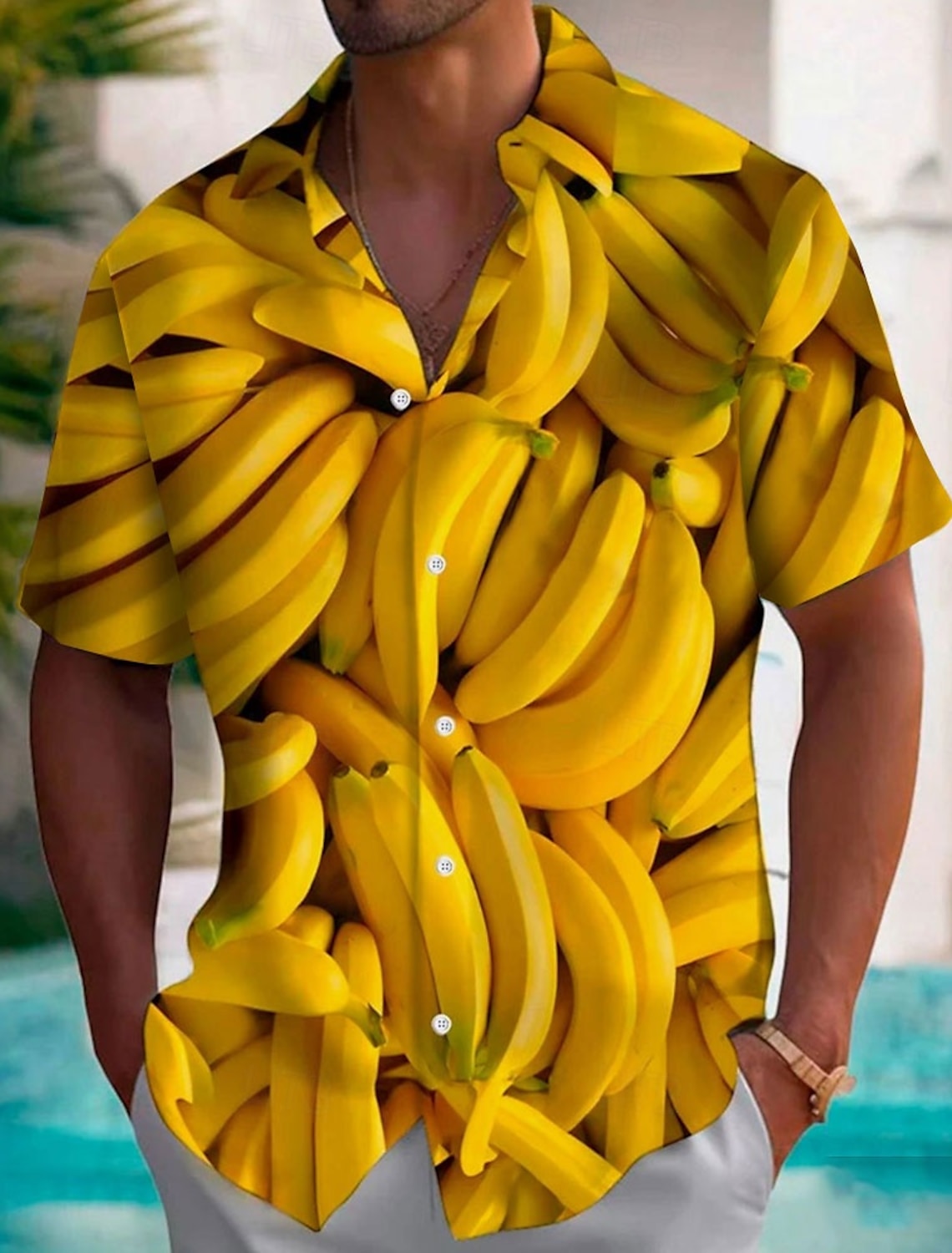 Men's Fruit Optical Illusion Banana Shirt Summer Hawaiian Shirt Button Up Shirt Short Sleeve Hawaiian Resort Vacation Holiday Beach Wear Summer Spring Turndown 3D Print Collared Shirts Light Yellow