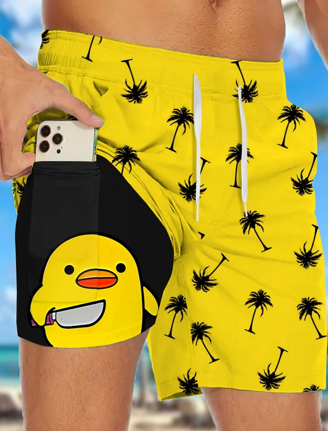 Men's Flamingo Bird Lined Shorts Swim Board Mid Waist Hawaiian