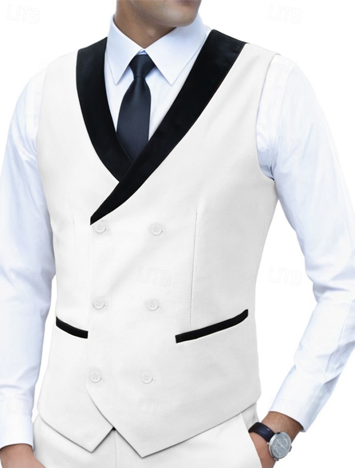 Men's Vest Waistcoat Gilet Business Vacation Party Fashion Casual Spring Fall Pocket Buttons Polyester Comfortable Plain Double Breasted V Neck Regular Fit Blue Black White Royal Blue Vest