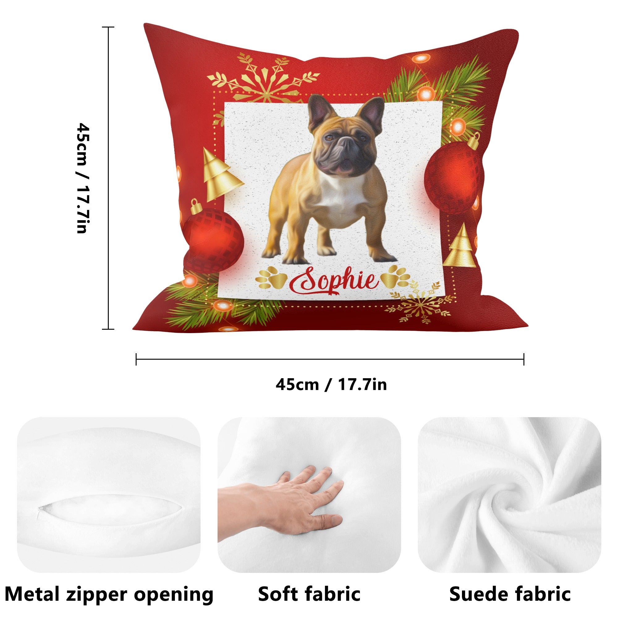 Personalized Christmas Pillow with Frenchie Name and Image
