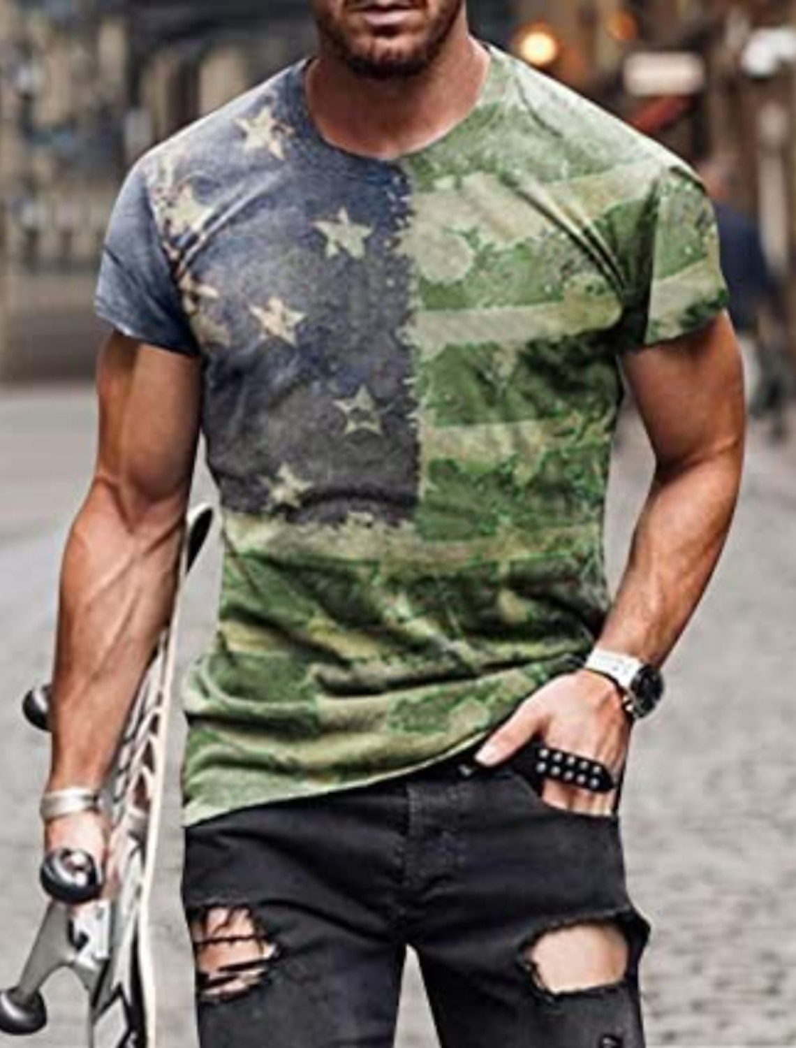 4th of July 2026 250th Memorial Day Men's Patriotic Patriot Graphic 3D Print American Flag Veteran Crew Neck Short Sleeve T-Shirt